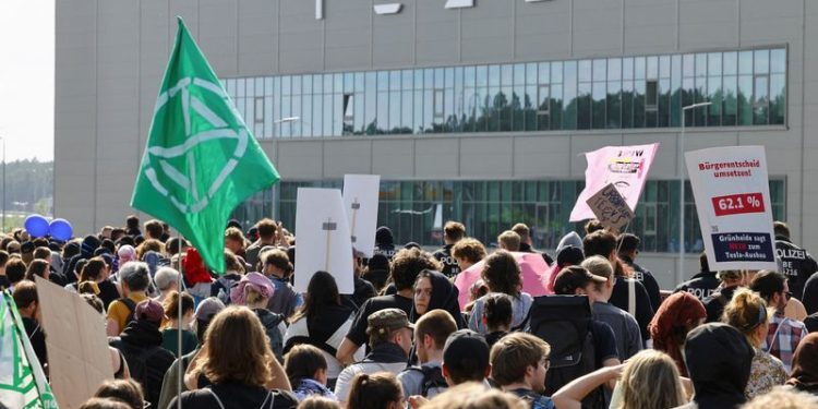 Tesla plant protesters hold out in trees as German police clear camp